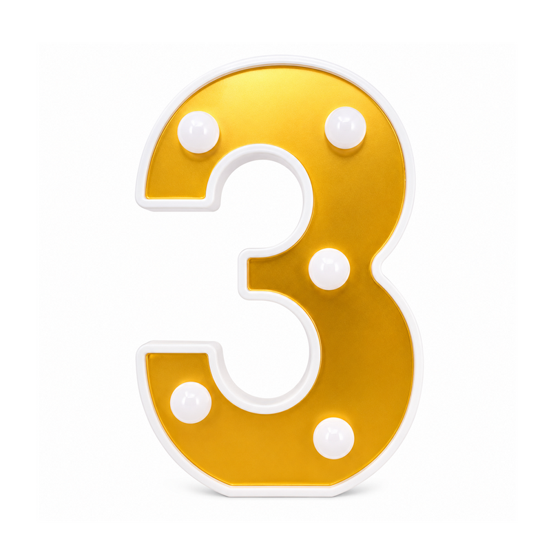 Numero 3 Dorado Con Luz