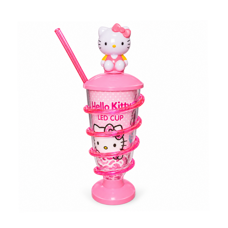Vaso Hello Kitty  Con Popote Espiral, Azul Y Rosa-#85275