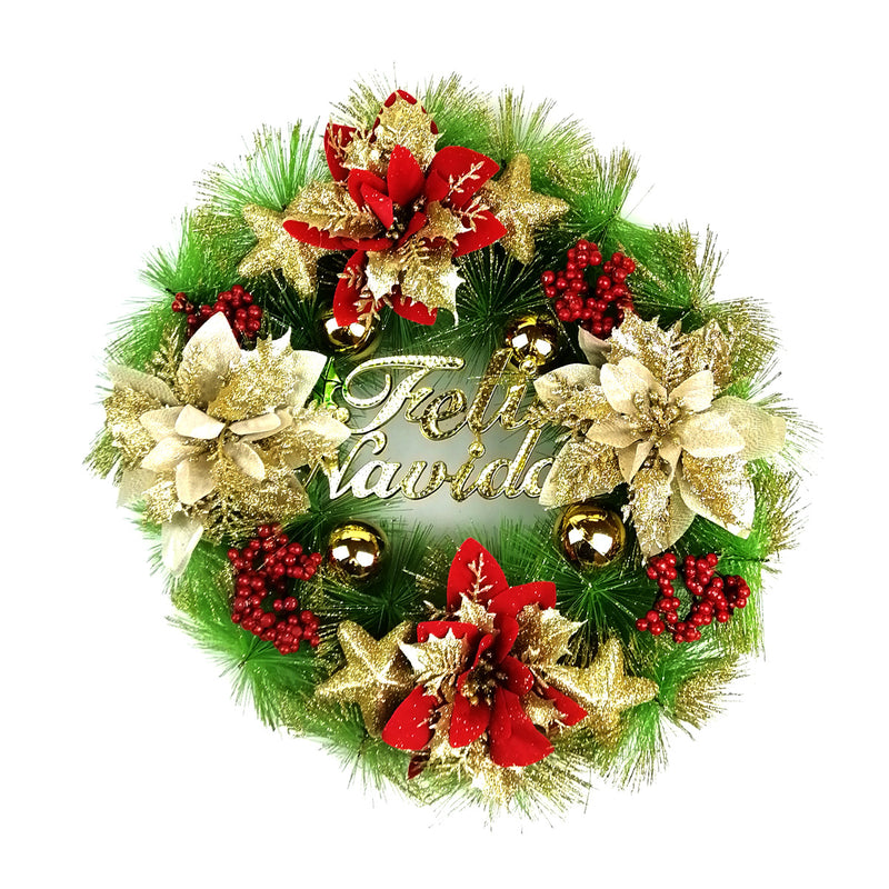 Corona Navideña 40 cm Feliz Navidad