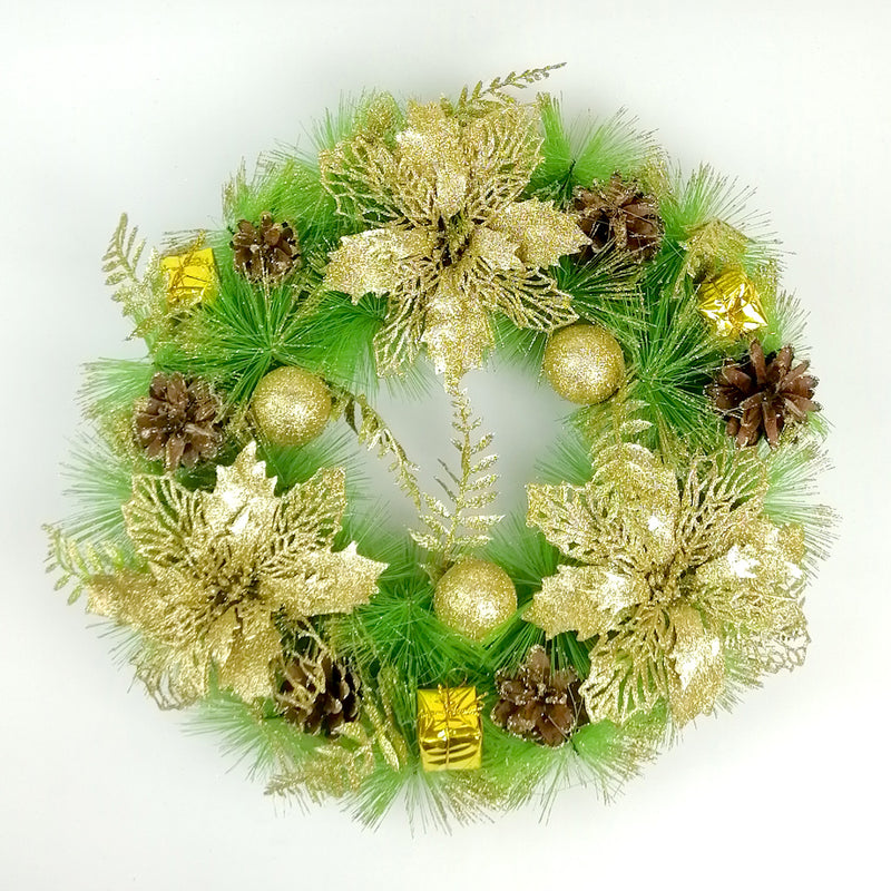 Corona Navideña de 40 cm Flores Doradas
