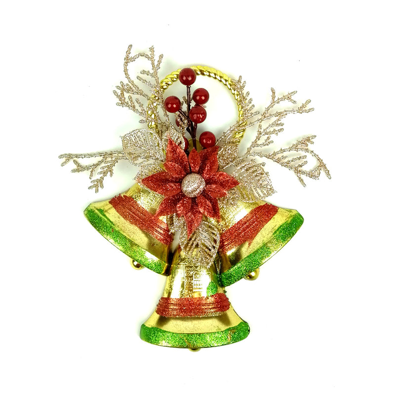 Adorno Navideño 3 Campanas con Flor Roja