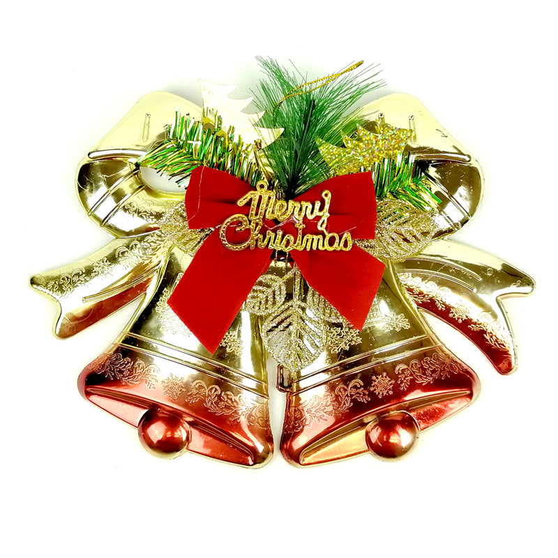Adorno Campanas Rojas con Dorado Merry Christmas