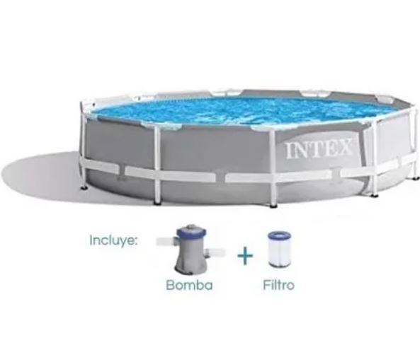 Alberca Estructural Redonda Intex 3.05m Diámetro Azul y Gris
